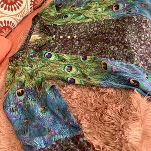 fig and flower Peacock Feather Print Blouse - Teal, Purple, Green